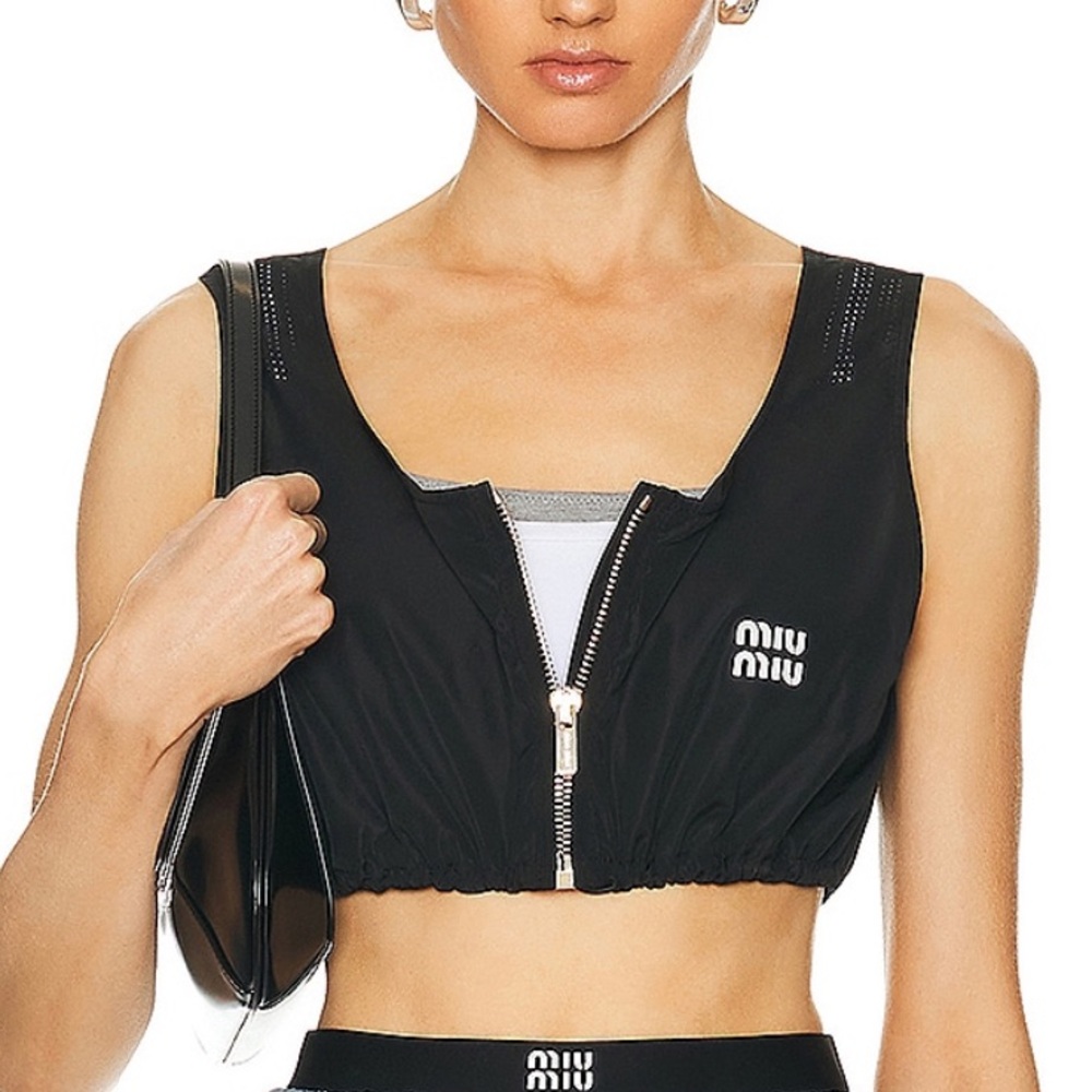 Miu Miu Black Zip-Up Crop Top